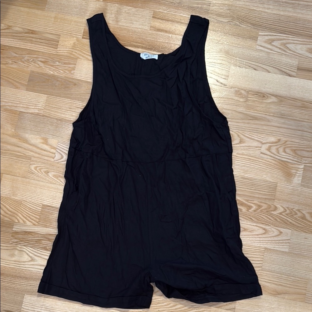 Zenana Outfitters Black Sleeveless Shorts Romper with Textured Fabric